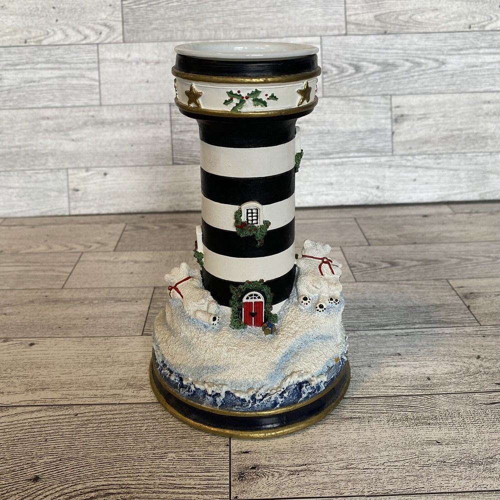2 Danbury Mint Lighthouse Polar Lights Night Before Christmas Candlestick Votive - Picture 5 of 10